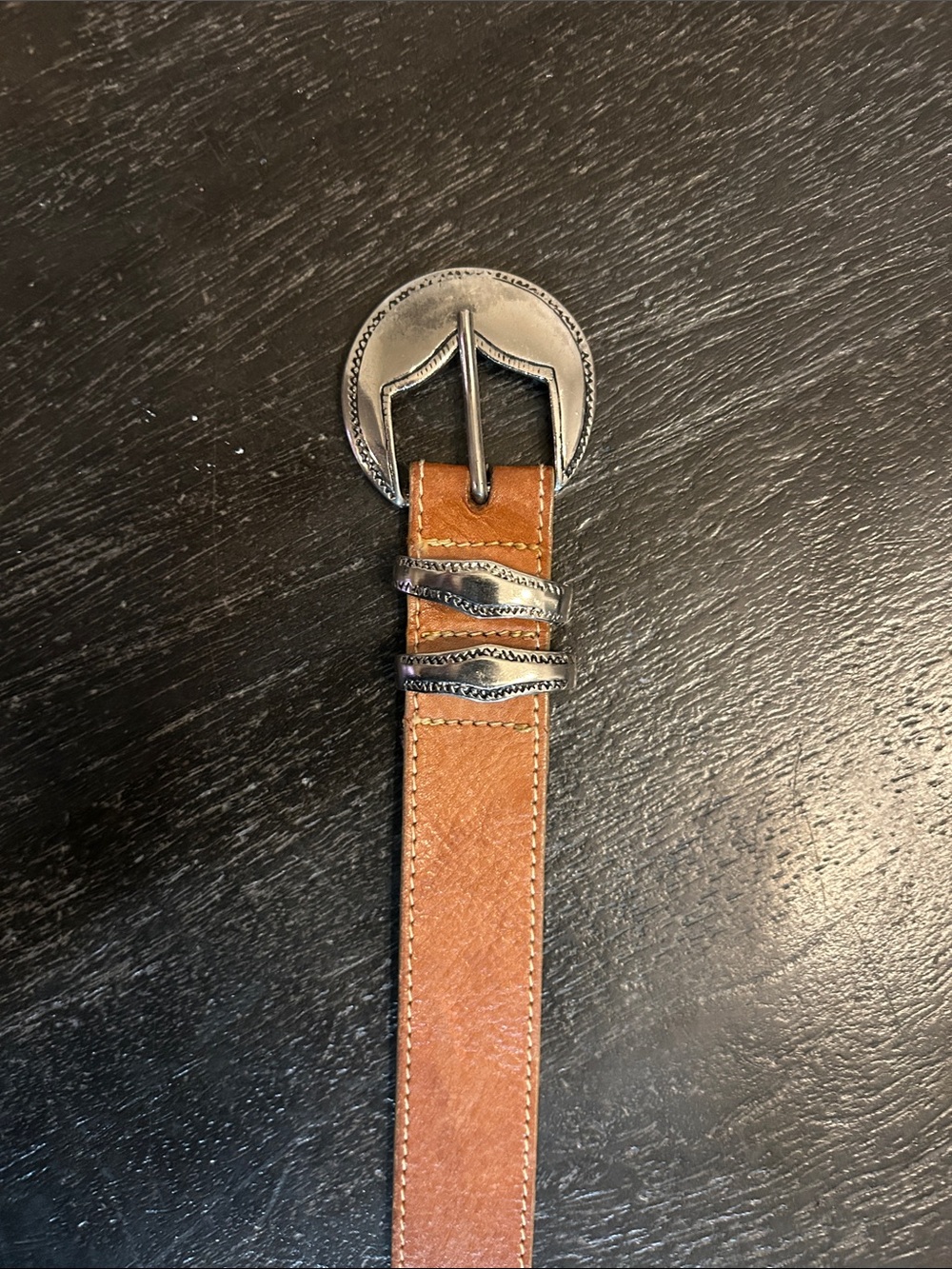 Source Unknown Brown Leather Belt with Silver-Tone Buckle